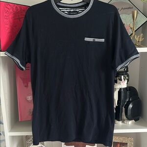 Denim & Flower Navy Blue Short Sleeve Tee with Ribbed Trim